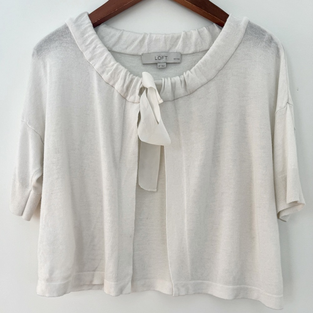 LOFT Women's Petite Off White Tie-Front Top Sweater Cardigan Size M WMP